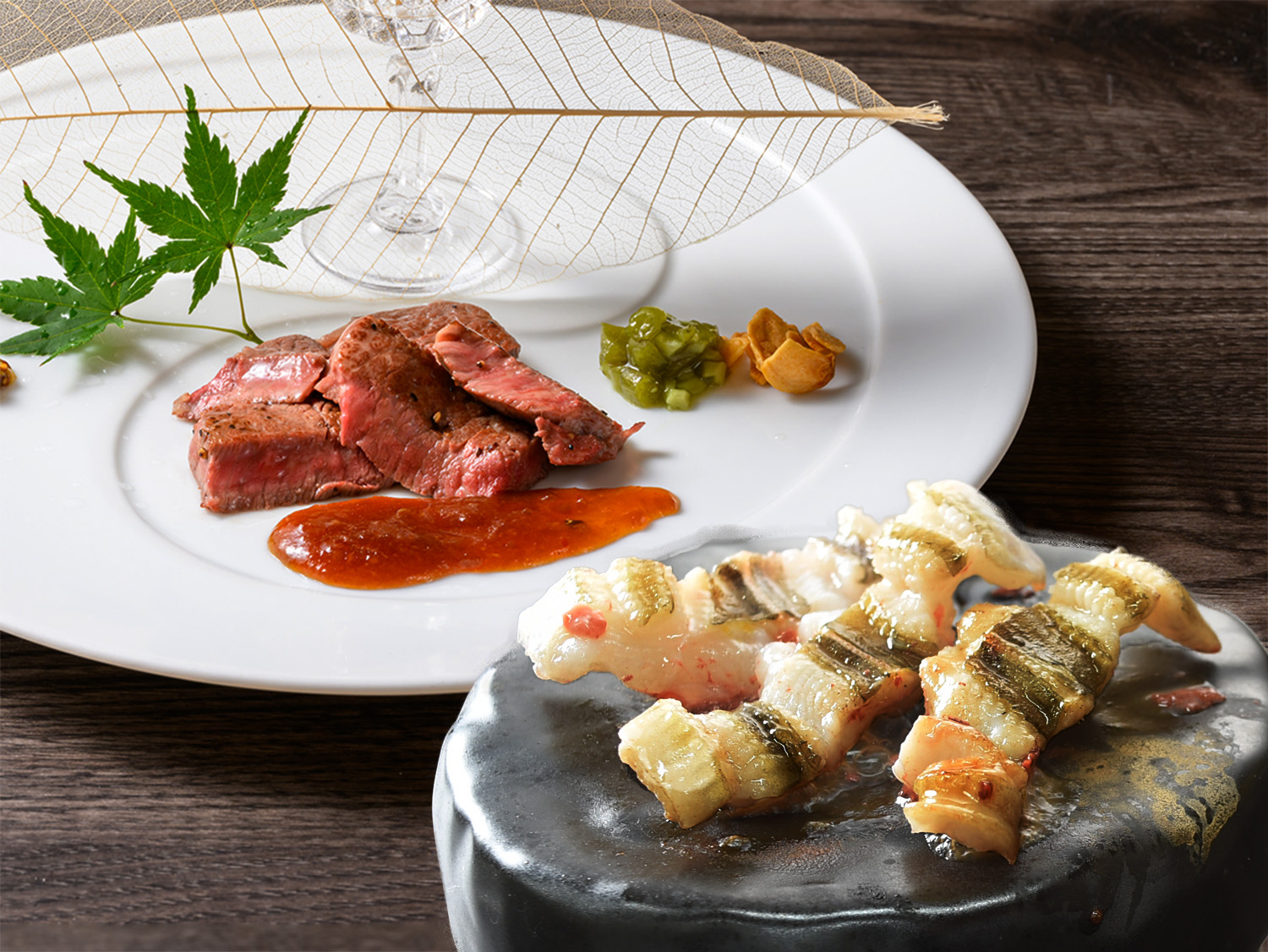 広島牛ステーキと穴子の石焼き